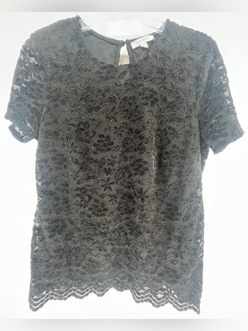 Teddi Rose Black Velvet Floral Lace Short Sleeve Top Medium Whimsigoth Gothic